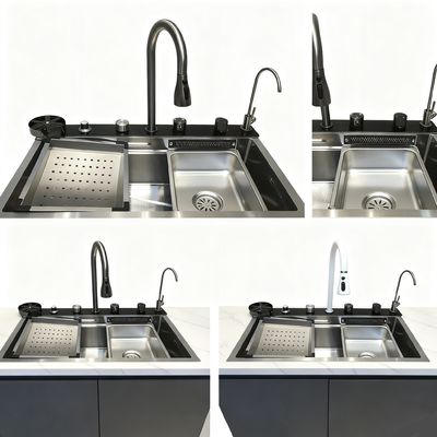 quality  Customized Premium Cup Washer Integrated Hand-Polished 304/316 Stainless Steel Kitchen Sink with 250-300mm Bowl Depth and 1.2-2.0mm Panel Thickness factory