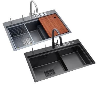 Smart Black Nano Whale Waterfall Single-Slot Honeycomb Wash Basin Sink Double Basin Kitchen Sink Machine Large Pots