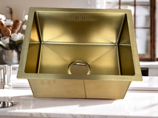 Luxury Gold  Toned SUS304 Stainless Steel Square Kitchen Sink with  Efficient Drainage Design