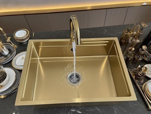 Luxury Gold  Toned SUS304 Stainless Steel Square Kitchen Sink with  Efficient Drainage Design