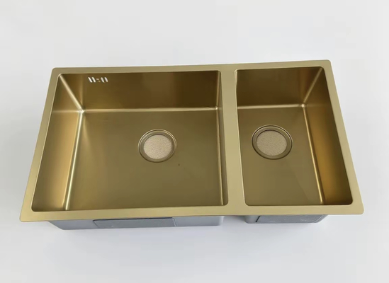 Gold Double-Bowl Stainless Steel Sink – Anti-Stain, Durable, Ideal for Modern Kitchens