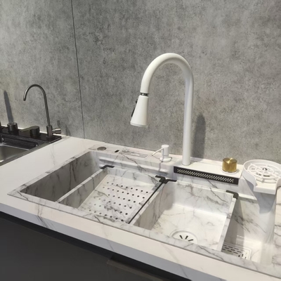 White Multifunctional Kitchen Sink Double-Bowl Top-Mount Stainless Steel