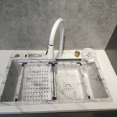 White Multifunctional Kitchen Sink Double-Bowl Top-Mount Stainless Steel