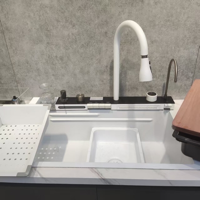 White Multifunctional Kitchen Sink Double-Bowl Top-Mount Stainless Steel