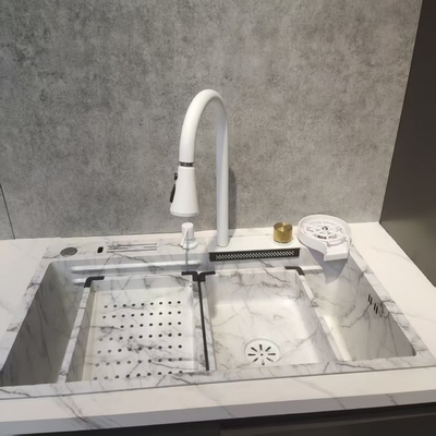White Multifunctional Kitchen Sink Double-Bowl Top-Mount Stainless Steel