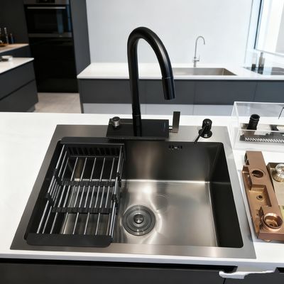 quality 800mm Dual-Basin Stainless Steel Kitchen Sink with Brushed Finish, Sound-Dampening Pads, and Rear-set Drain | Custom Basin Depth Available | Custom Steel Gauge Available factory