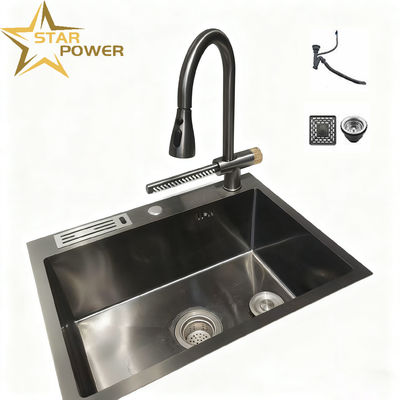 Food-Grade 304/316 Stainless Steel Single Bowl Sink with Cup Washer and Hand-Precision Polished Mirror Finish