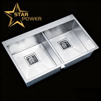 STAR POWER 304 Stainless Steel Double Bowl Handmade Kitchen Sink with Customized Bowl Depth