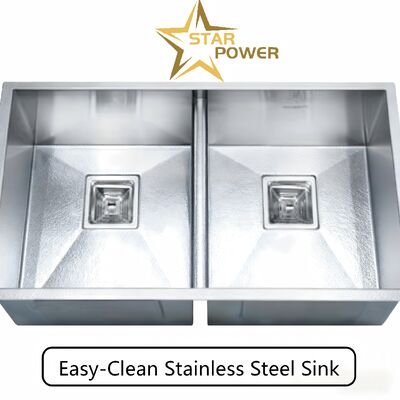 STAR POWER 304SS Premium Thickened Handmade Double Bowl Kitchen Sink with Food-Grade Stainless Steel