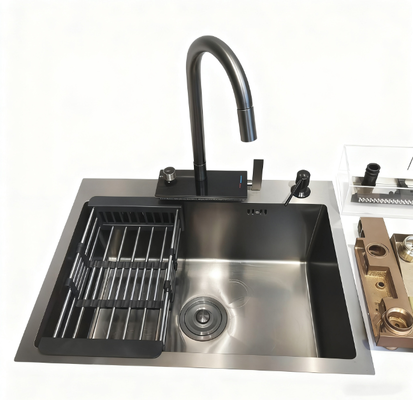 304 Stainless Steel Kitchen Sink Set | Premium Handcrafted Deep Bowl Washing Basin With Soundproof Anti-Condensation High Arc Kitchen Faucet | Custom Basin Depth Available | Custom Steel Gauge Available