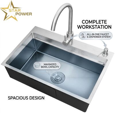 quality Top Mount / Drop-in Kitchen Sink 316 Stainless Steel Equal Double Bowl Kitchen Sink Nano-Coated Drop-In 800mm 220mm Deep Basin | Custom Basin Depth Available | Custom Steel Gauge Available factory