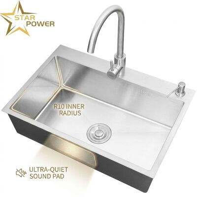 quality Top Mount / Drop-in Kitchen Sink Food-Grade 304 SS Equal Double Bowl Kitchen Sink Hand-Polished Drop-In 900mm 250mm Deep Basin | Custom Basin Depth Available | Custom Steel Gauge Available factory