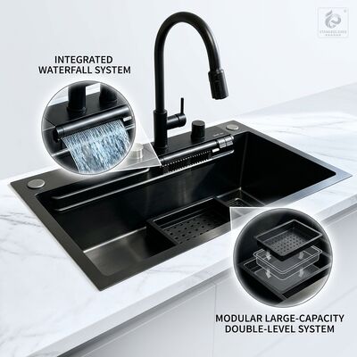 quality Top Mount / Drop-in Kitchen Sink 316 Stainless Steel Double Bowl Kitchen Sink Matte Surface Top-Mount 800mm 220mm Deep Basin | Custom Basin Depth Available | Custom Steel Gauge Available factory