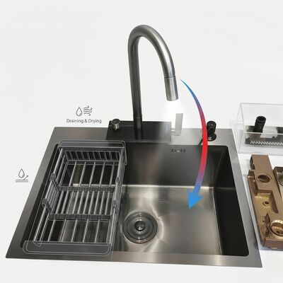 quality Flush Mount / Inset Kitchen Sink 316 Stainless Steel Main & Auxiliary Bowl Kitchen Sink Gunmetal PVD Flush-Mount 800mm 220mm Deep Basin | Custom Basin Depth Available | Custom Steel Gauge Available factory