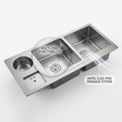 quality Top Mount / Drop-in Kitchen Sink 18-Gauge 304 SS Double Bowl Kitchen Sink Matte Surface Top-Mount 1000mm 300mm Extra-Deep Basin | Custom Basin Depth Available | Custom Steel Gauge Available factory