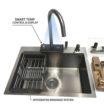 quality Flush Mount / Inset Kitchen Sink SUS304 Stainless Steel Main & Auxiliary Bowl Kitchen Sink Gold-Toned Flush-Mount 700mm 10-Inch Extra-Deep Basin | Custom Basin Depth Available | Custom Steel Gauge Available factory