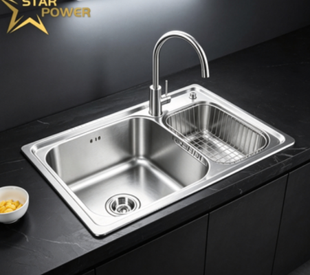 quality 304 Stainless Steel Double Bowl Kitchen Sink with Nano-Coated Finish and 9-Inch Deep Basin factory