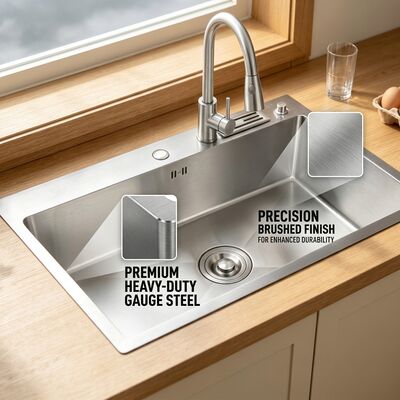 Good price Commercial Heavy-Duty 304 Stainless Steel Kitchen Sink Drop-In 1000mm 280mm Deep Single Bowl Basin online