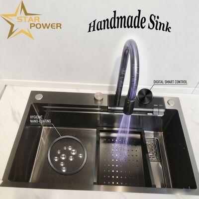 Good price Matte Black Nano-Coated 304 Stainless Steel Kitchen Sink Undermount Double Bowl 900mm 250mm Deep Basin online