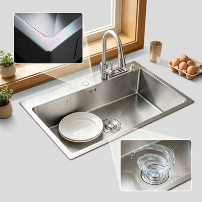 Good price Food-Grade 316 Stainless Steel Double Bowl Kitchen Sink Self-Rimming Brushed 1000mm 250mm Deep Basin online