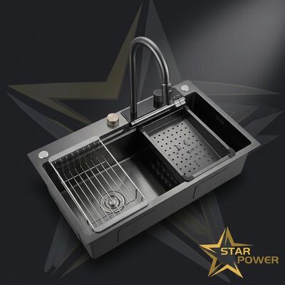 Good price PVD Vacuum-Plated Gunmetal Handmade 304 Stainless Steel Kitchen Sink Double Bowl 900mm 250mm Deep Basin online