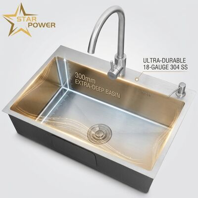 Good price 18-Gauge 304 SS Double Bowl Kitchen Sink with 300mm Extra-Deep Basin and Top-Mount Installation online