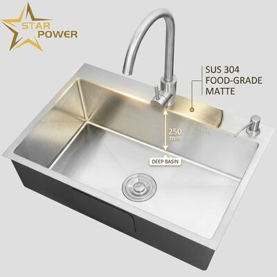 Good price Food-Grade 304 SS Double Bowl Kitchen Sink with Matte Surface and 250mm Deep Basin online