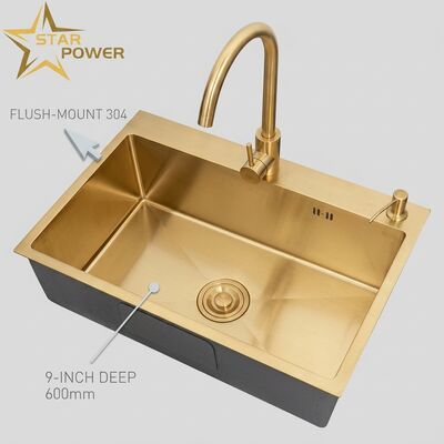 Good price Food-Grade 304 SS Main & Auxiliary Bowl Kitchen Sink Gunmetal PVD Flush-Mount 900mm 250mm Deep Basin online