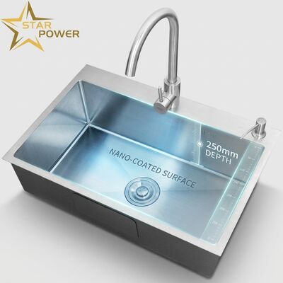 Good price Food-Grade 304 SS Nano-Coated Double Bowl Kitchen Sink with 250mm Deep Basin online