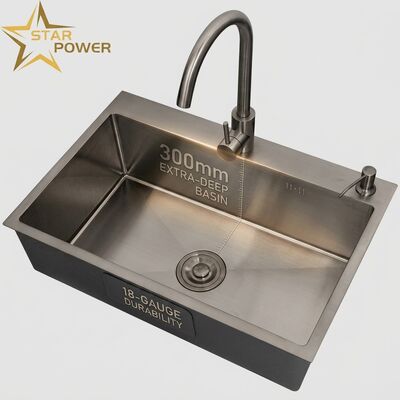 Quality 18-Gauge 304 SS Kitchen Sink with Gunmetal PVD Finish and 300mm Extra-Deep Main & Auxiliary Bowl factory