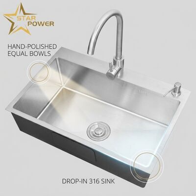 Good price SUS304 Stainless Steel Equal Double Bowl Kitchen Sink Hand-Polished Drop-In 700mm 10-Inch Extra-Deep Basin online