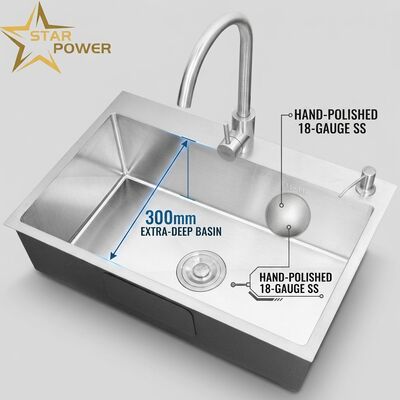 Good price 18-Gauge 304 SS Single Bowl Kitchen Sink Chrome Plated Undermount 1000mm 300mm Extra-Deep Basin online
