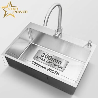 Good price 18-Gauge 304 SS Single Bowl Kitchen Sink Brushed Undermount 1000mm 300mm Extra-Deep Basin online