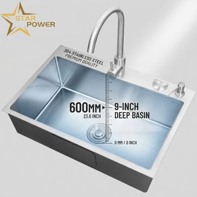Good price 304 Stainless Steel Double Bowl Kitchen Sink Polished Top-Mount 600mm 9-Inch Deep Basin online