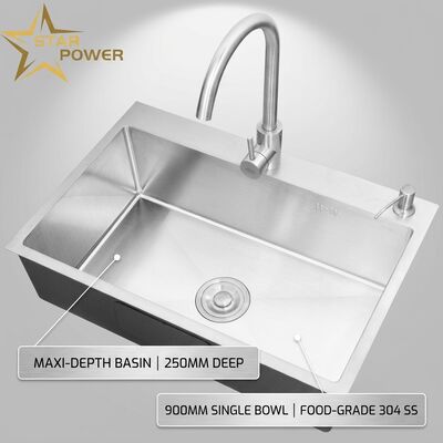 Good price Undermount Kitchen Sink Food-Grade 304 SS Single Bowl Kitchen Sink Chrome Plated Undermount 900mm 250mm Deep Basin | Custom Basin Depth Available | Custom Steel Gauge Available online