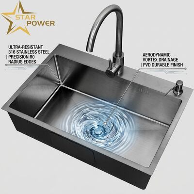 Quality Flush Mount / Inset Kitchen Sink 316 Stainless Steel Main & Auxiliary Bowl Kitchen Sink Gunmetal PVD Flush-Mount 800mm 220mm Deep Basin | Custom Basin Depth Available | Custom Steel Gauge Available factory