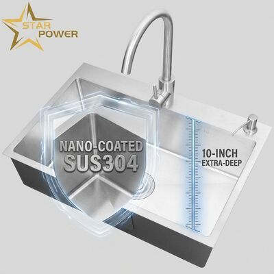 Good price Top Mount / Drop-in Kitchen Sink SUS304 Stainless Steel Equal Double Bowl Kitchen Sink Nano-Coated Drop-In 700mm 10-Inch Extra-Deep Basin | Custom Basin Depth Available | Custom Steel Gauge Available online
