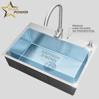 Quality Top Mount / Drop-in Kitchen Sink 304 Stainless Steel Equal Double Bowl Kitchen Sink Hand-Polished Drop-In 600mm 9-Inch Deep Basin | Custom Basin Depth Available | Custom Steel Gauge Available factory