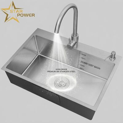 Good price Top Mount / Drop-in Kitchen Sink Food-Grade 304 SS Double Bowl Kitchen Sink Polished Top-Mount 900mm 250mm Deep Basin | Custom Basin Depth Available | Custom Steel Gauge Available online