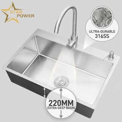 Good price Top Mount / Drop-in Kitchen Sink 316 Stainless Steel Double Bowl Kitchen Sink Matte Surface Top-Mount 800mm 220mm Deep Basin | Custom Basin Depth Available | Custom Steel Gauge Available online