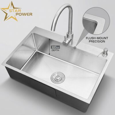 Good price Flush Mount / Inset Kitchen Sink 18-Gauge 304 SS Main & Auxiliary Bowl Kitchen Sink Gold-Toned Flush-Mount 1000mm 300mm Extra-Deep Basin | Custom Basin Depth Available | Custom Steel Gauge Available online