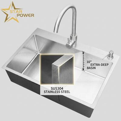 Good price Top Mount / Drop-in Kitchen Sink SUS304 Stainless Steel Double Bowl Kitchen Sink Polished Top-Mount 700mm 10-Inch Extra-Deep Basin | Custom Basin Depth Available | Custom Steel Gauge Available online