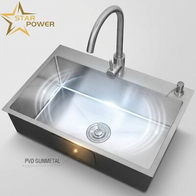 Good price Flush Mount / Inset Kitchen Sink Food-Grade 304 SS Main & Auxiliary Bowl Kitchen Sink Gunmetal PVD Flush-Mount 900mm 250mm Deep Basin | Custom Basin Depth Available | Custom Steel Gauge Available online