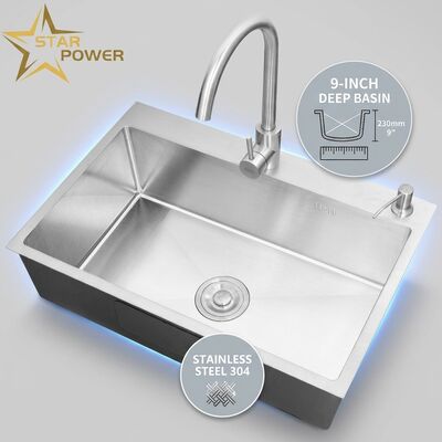 Good price Top Mount / Drop-in Kitchen Sink 304 Stainless Steel Double Bowl Kitchen Sink Matte Surface Top-Mount 600mm 9-Inch Deep Basin | Custom Basin Depth Available | Custom Steel Gauge Available online