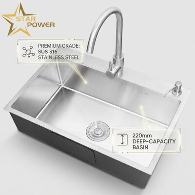 Good price Flush Mount / Inset Kitchen Sink 316 Stainless Steel Main & Auxiliary Bowl Kitchen Sink Gold-Toned Flush-Mount 800mm 220mm Deep Basin | Custom Basin Depth Available | Custom Steel Gauge Available online