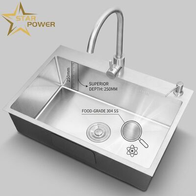 Good price Undermount Kitchen Sink Food-Grade 304 SS Single Bowl Kitchen Sink Brushed Undermount 900mm 250mm Deep Basin | Custom Basin Depth Available | Custom Steel Gauge Available online