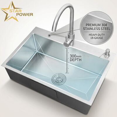 Good price Top Mount / Drop-in Kitchen Sink 18-Gauge 304 SS Double Bowl Kitchen Sink Polished Top-Mount 1000mm 300mm Extra-Deep Basin | Custom Basin Depth Available | Custom Steel Gauge Available online
