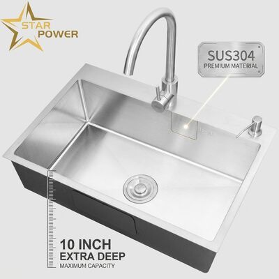 Good price Top Mount / Drop-in Kitchen Sink SUS304 Stainless Steel Equal Double Bowl Kitchen Sink Hand-Polished Drop-In 700mm 10-Inch Extra-Deep Basin | Custom Basin Depth Available | Custom Steel Gauge Available online