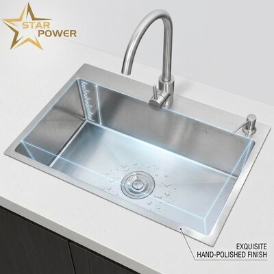 Good price 316 Stainless Steel Main & Auxiliary Bowl Kitchen Sink Gold-Toned Flush-Mount 800mm 300mm Extra-Deep Basin online