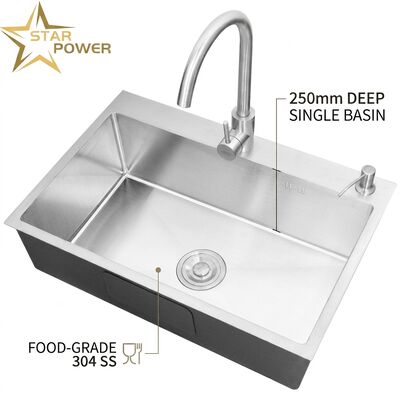 Good price Food-Grade 304 SS Single Bowl Kitchen Sink Brushed Undermount 900mm 250mm Deep Basin online